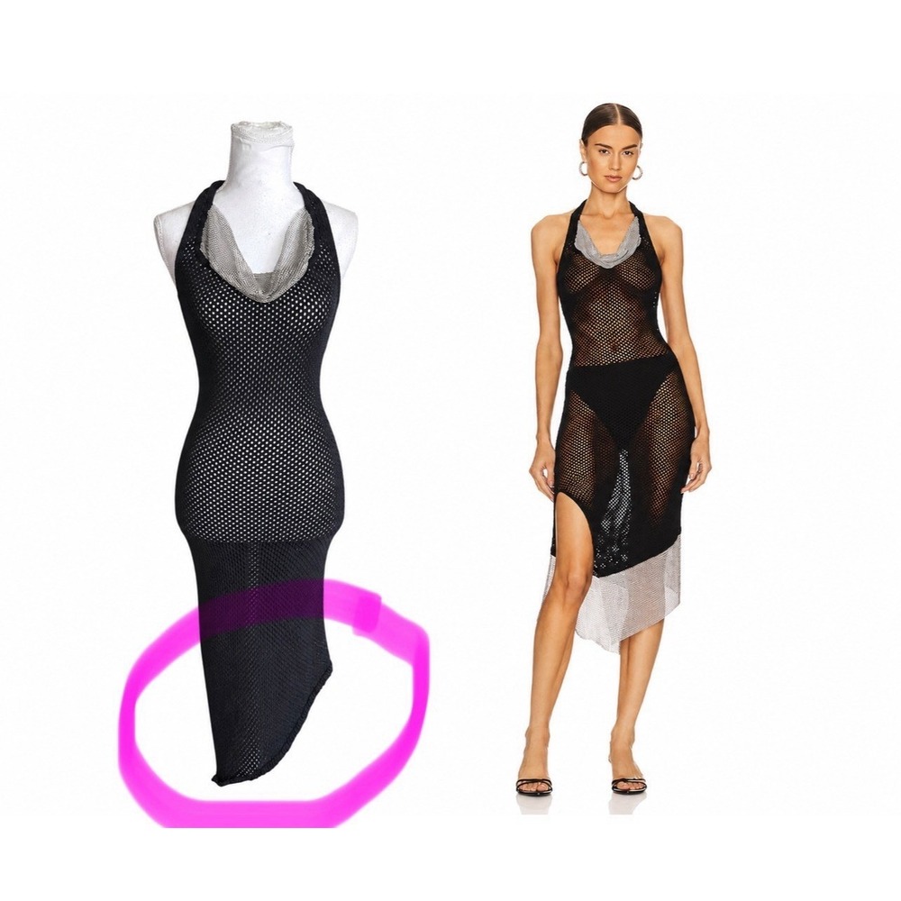 Aya Muse Deodar Knitted Sheer Dress Chain Link Swim Cover Up Resortcore FLAWED S - Picture 16 of 16